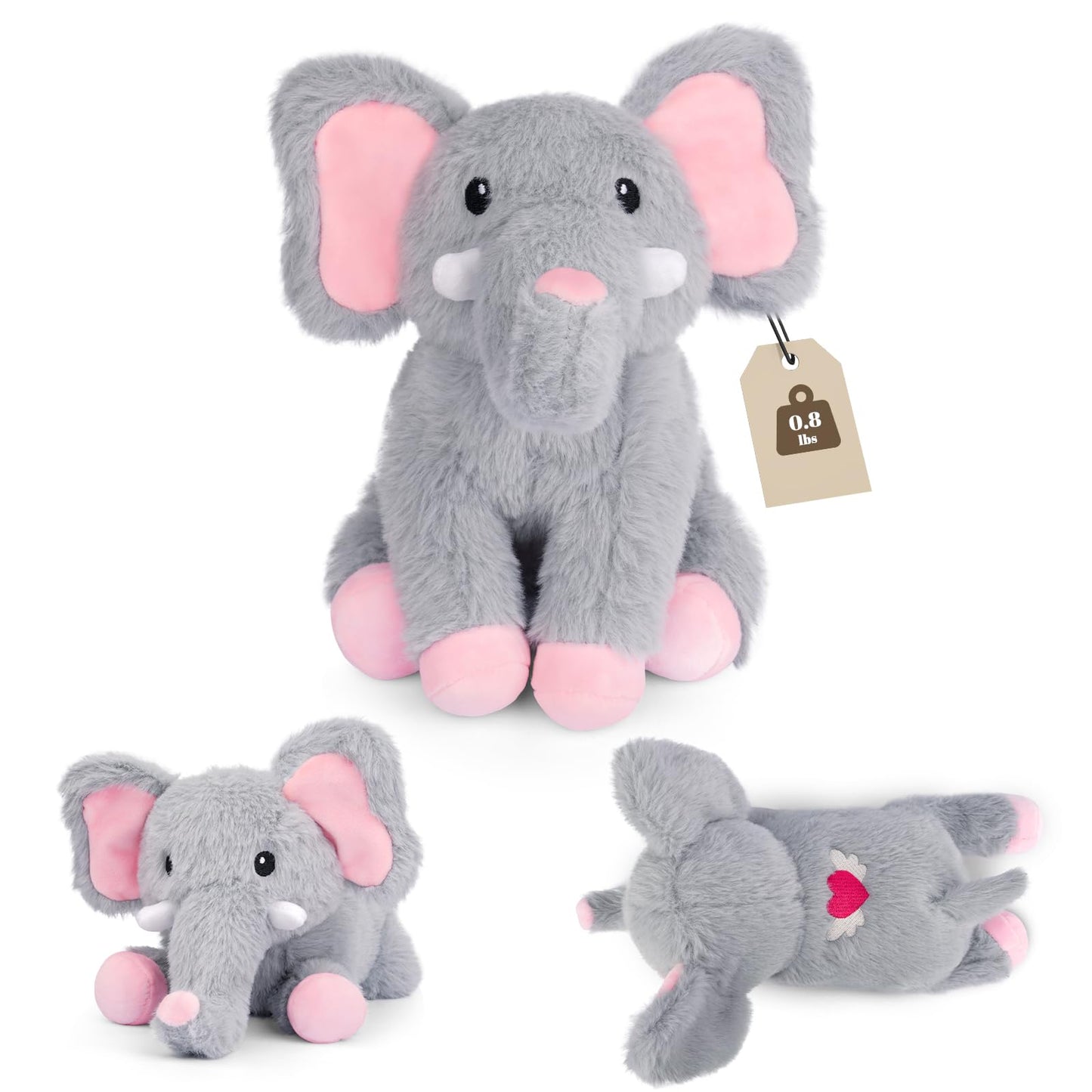 KOPHINYE Weighted Elephant Stuffed Animal, Gray Soft Stuffed Elephant Plush Toy, Small Weighted Plush Comfort Birthday Gifts for Kids, 10 Inch, 0.8 Lbs