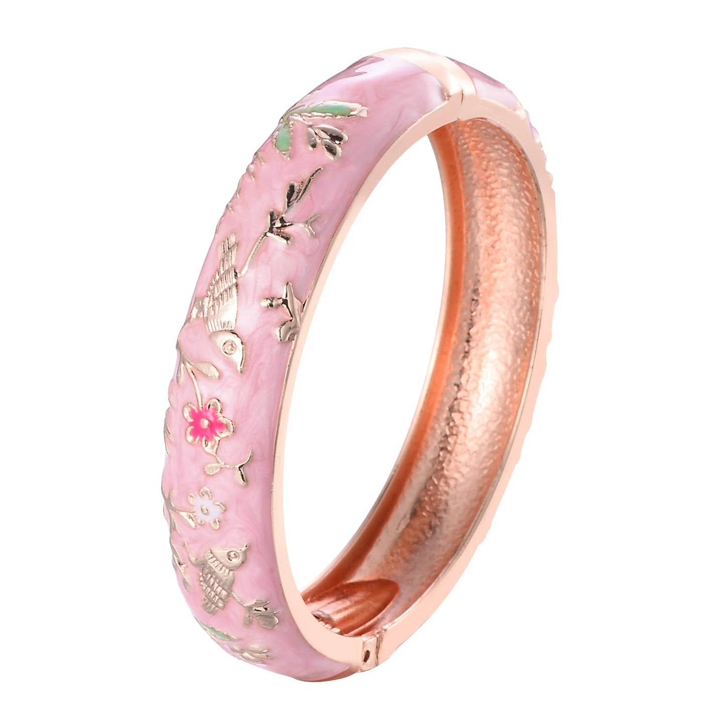 UJOY Bangles 5 Pcs Enamel Jewelry Set Rose Flower Engraved Cloisonne Bracelets Pack in a Box 5PCS-LPK