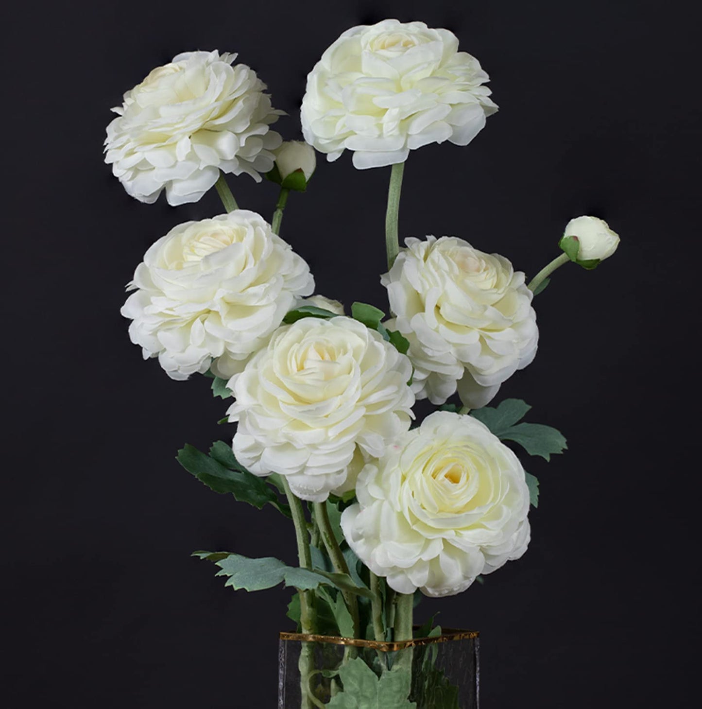 GLSATEMAN Artificial Ranunculus Long Stem Buttercup Silk Flowers 6pcs for Home Decor and Wedding Decorations(White 1)