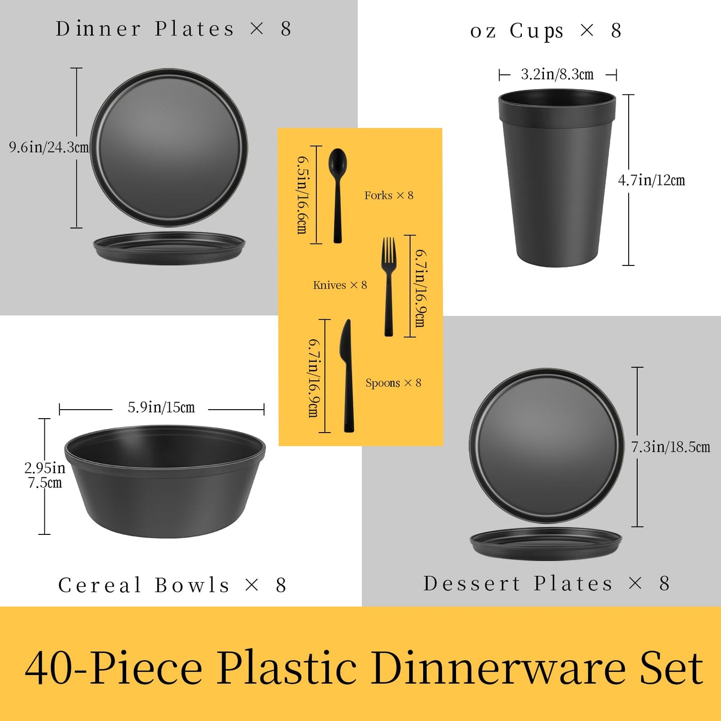 ZIVONA 40 Piece Apartment Essentials Dinnerware Set, Stackable Space-Saving Plates & Large Flat Bowls (Pasta/Salad), Modern Matte Unbreakable Plastic Dishes, Microwave Safe, Pastel