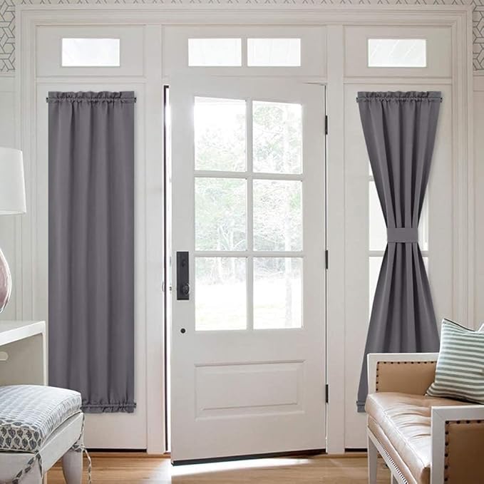 NICETOWN Door Curtain Panel, Grey French Door Curtains Blackout Thermal Insulated Curtain Sidelight Privacy for Window/Living Room/Doorways/Classroom (25W by 72L inches, 1 Panel)