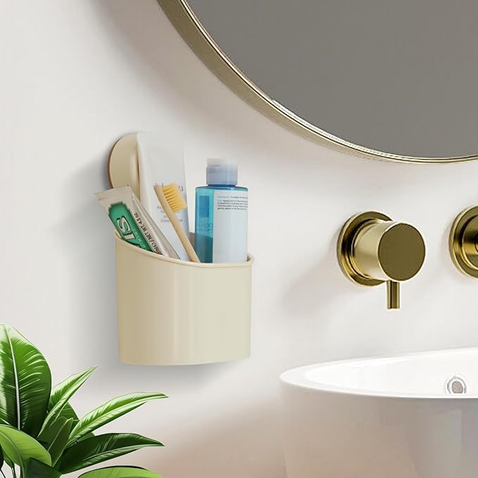 suntree Suction Cup Toothbrush Holder with Drainage Holes - No Drill Wall Mount Organizer for Razor, Toothpaste, Face Wash - Milky White