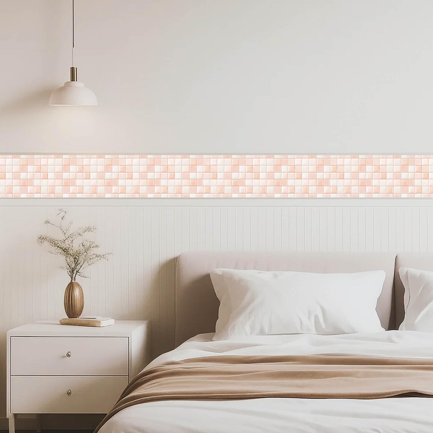 IVN Peel and Stick Wallpaper Border 4 x 196 Inch Pink Square Tile Pattern Self Adhesive Decorative Wall Trim Accent Strip for Bedroom Kitchen Living Room Mirror Frame Bold Gothic Home Decor