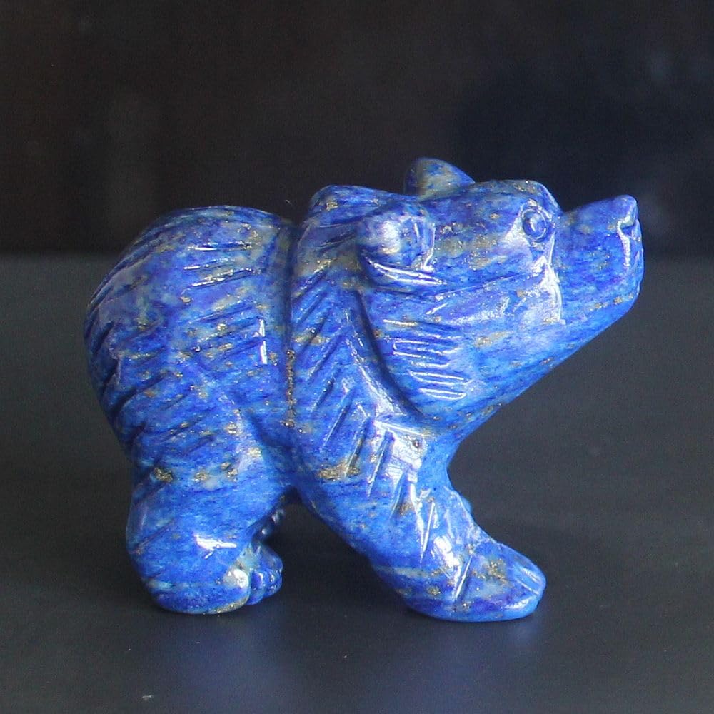 HLbshi Hand Carved Gemstone Lapis Lazuli Crystal Bear Figurine Animal Statue Carving Office Home Decor Collections 2'' (Natural Lapis)