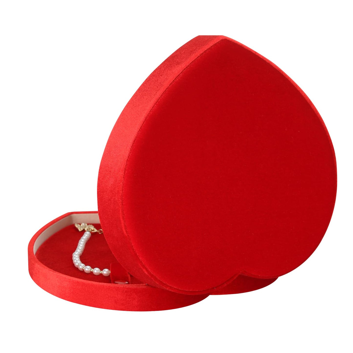 LETURE Large Jewelry Set Gift Box, Heart-Shaped Velvet Necklace Ring Earring Pearl Storage Organizer Holder Box (RED)