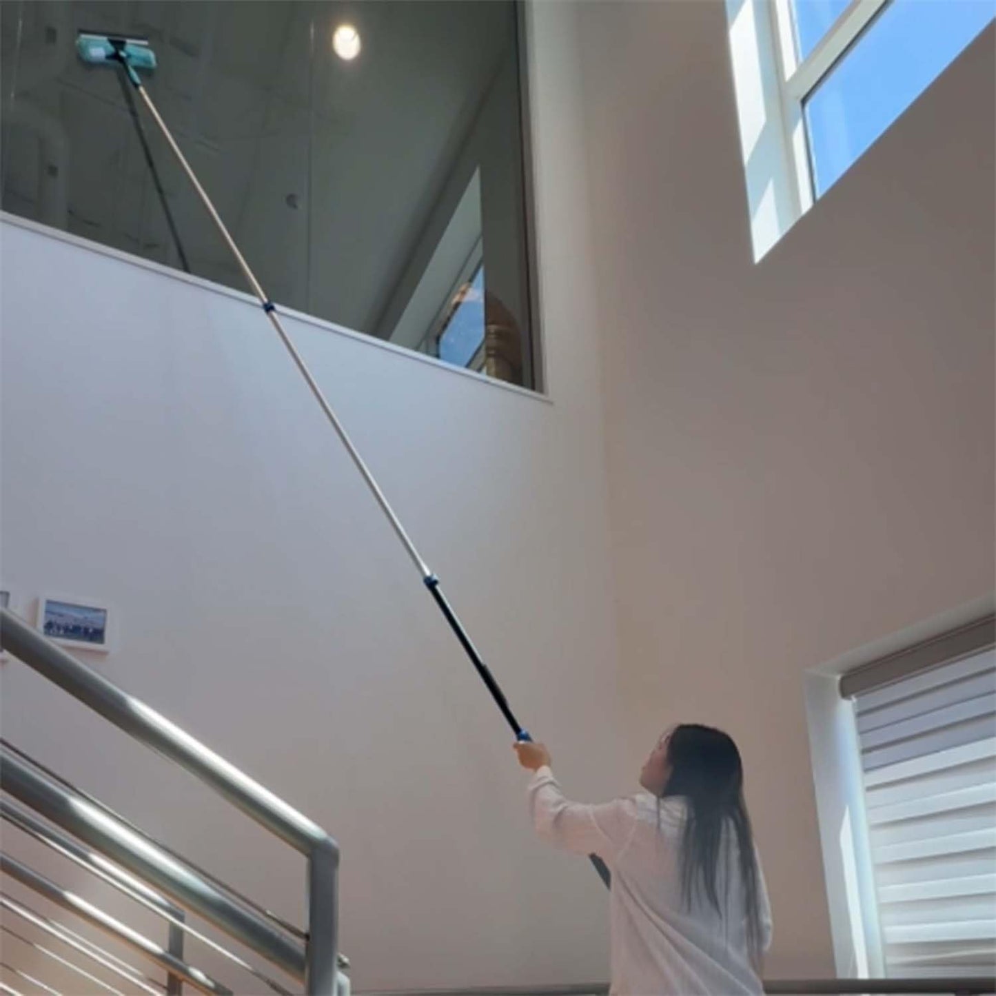 CXU 25 Foot Fan Cleaner High Ceiling 2 Cobweb Dusters with Heavy Duty Extension Pole, Window Squeegee Kit, Household Cleaning Gloves(18ft)