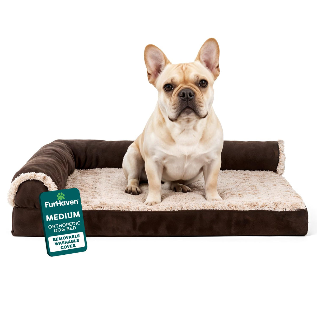 FurHaven Orthopedic Dog Bed for Large Dogs, L-Shaped Chaise Mattress with Orthopedic Egg Crate & Solid Orthopedic Foam Base for Joint Support, Washable Cover, Jumbo XL, Faux Fur & Suede, Dark Sage