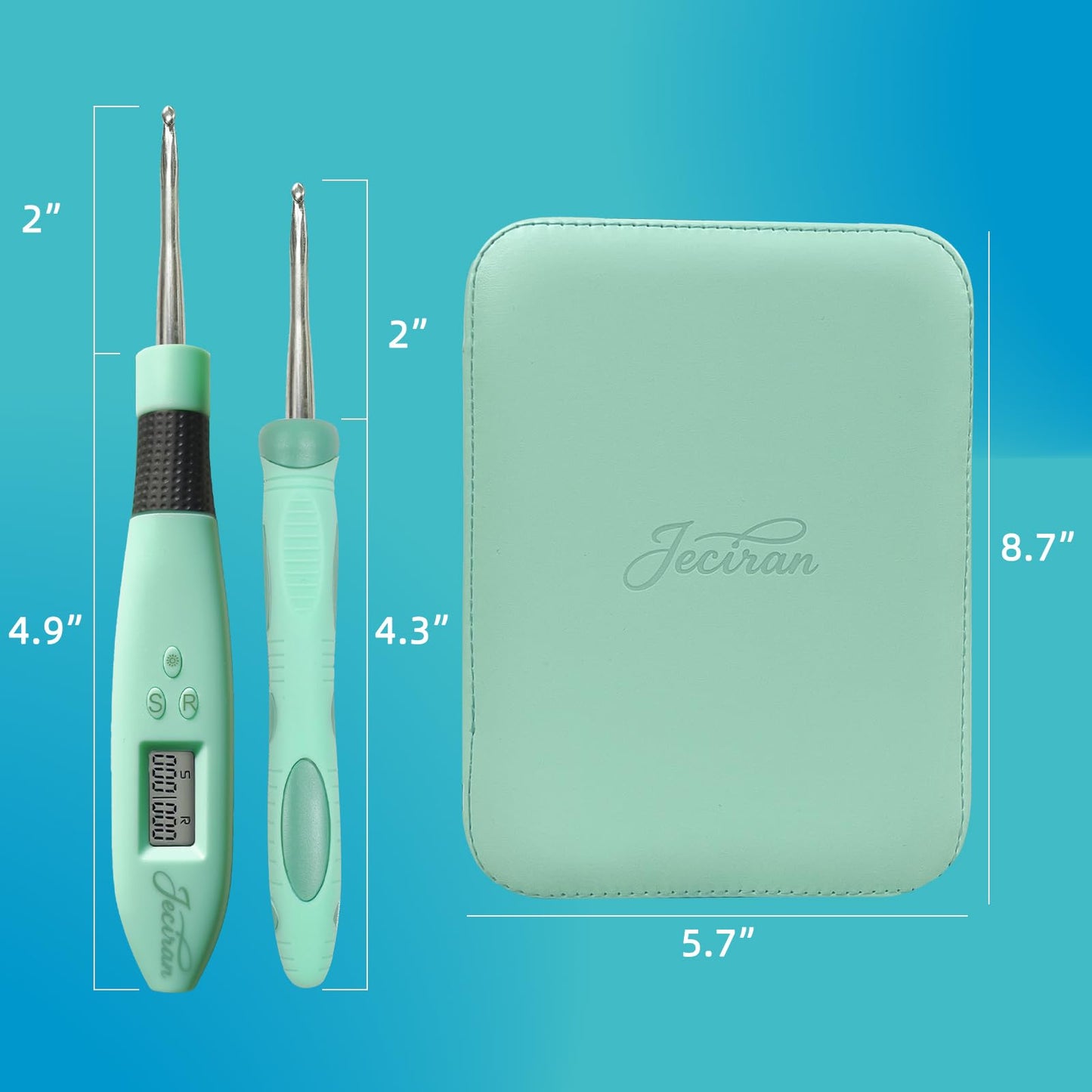 Jeciran 24 Interchangeable Heads Light Up Crochet Hook Set with Digital Stitch Counter,Ergonomic Rechargeable LED Crochet Hooks for Dark Yarn & Arthritic Hands,Knitting Tool Kit,Gifts for Crocheters