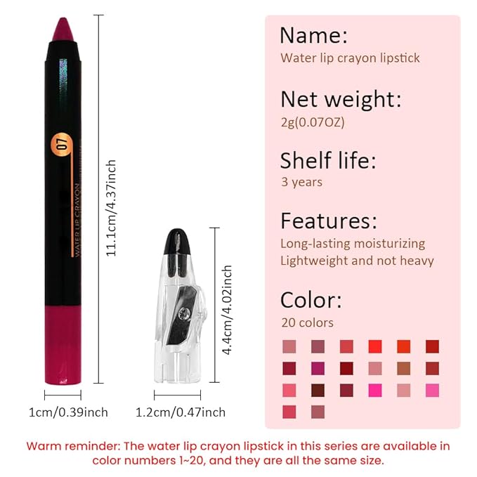 Purple Red Crayon Matte Lipstick Lip Liner Pencil, Moisture Smooth Lipstick Pencil, With pencil sharpener Sharpenable Lip Pencil, Ultimate Lip Crayon for Women Smudgeproof Waterproof 07#