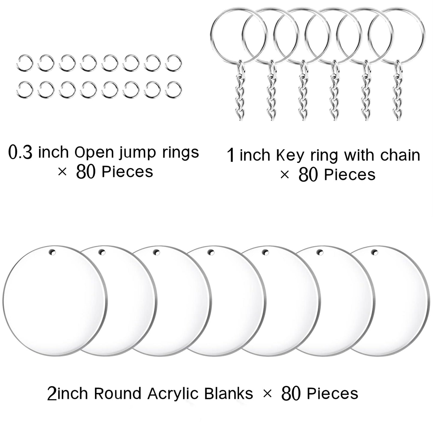 Senbota 240 Pieces Bulk Unfinished Clear Acrylic Keychain Blanks Tag Accessories for Everyday DIY Crafts（Clear）