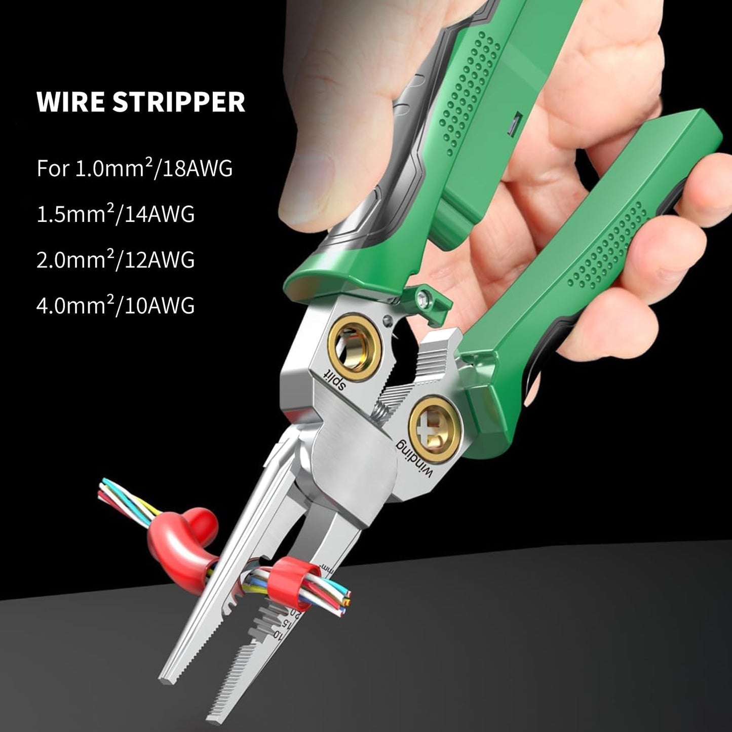 GADO Pro 8-in-1 Wire Stripper/Cutter with Voltage Tester & Dual Alarms - Heavy Duty 12-250V AC/DC Electrical Tester for Hot/Neutral Wires - Electrician, HVAC, Car Repair Tool (Green)
