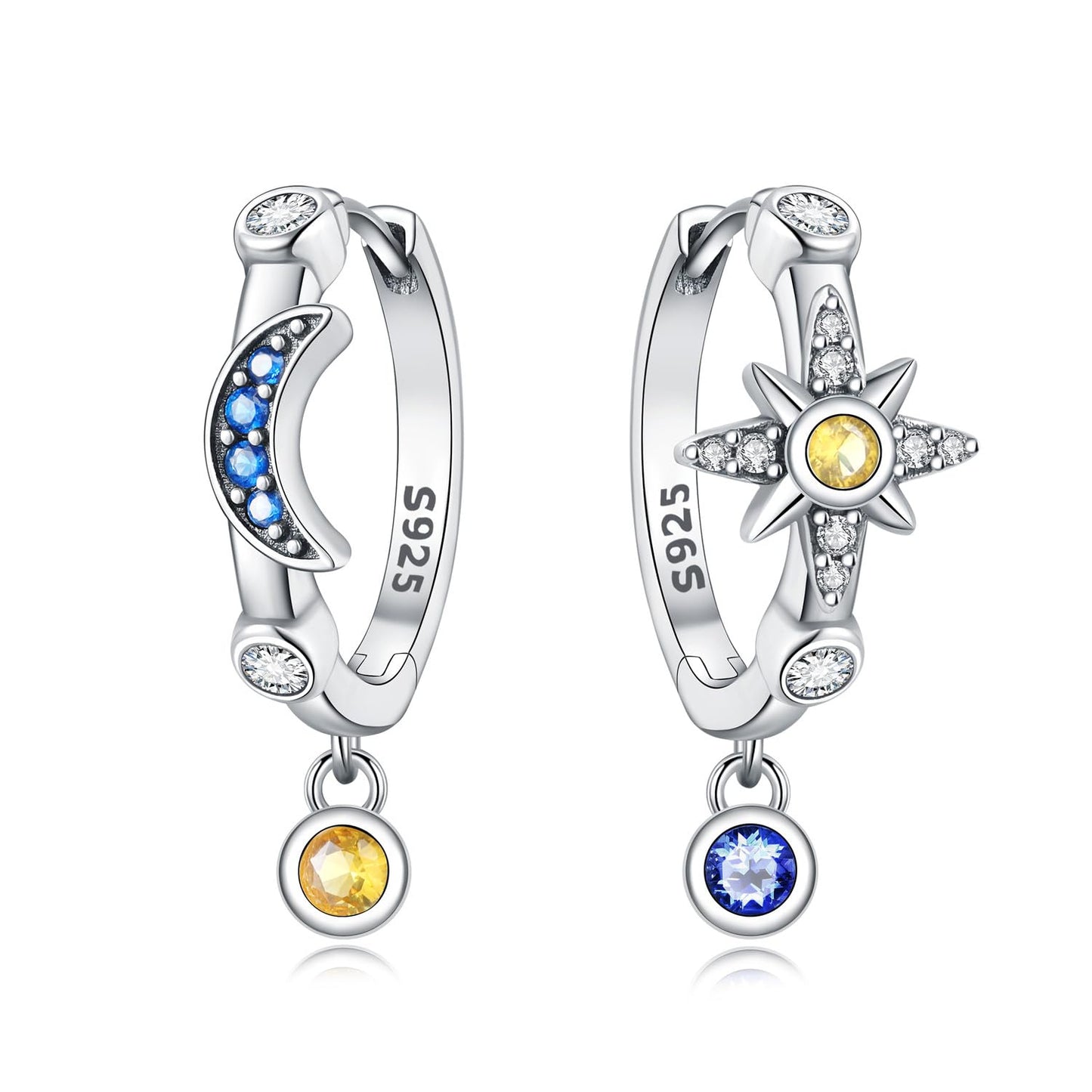 Cycuff 925 Sterling Silver Hoop Earrings Colorful Cubic Zirconia Jewelry Drop Earrings for Women Set Earring Presents for Her