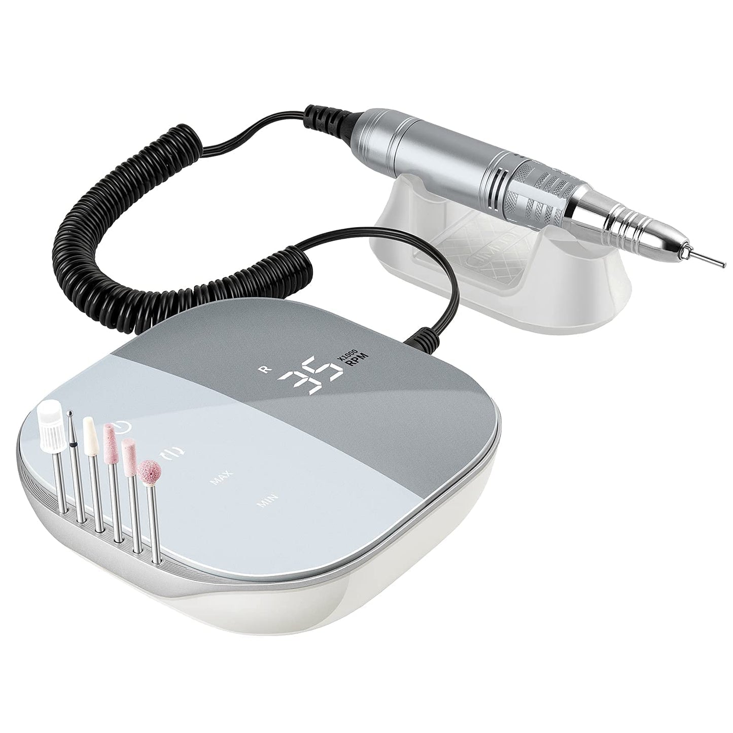 Madenia Professional Nail Drill Machine for Acrylic Nails, 35000RPM Compact Cute Electric Nail Drills with Touch Screen Efile Nail Drill E File Kit for Salon Home Manicure Pedicure Use, Gray
