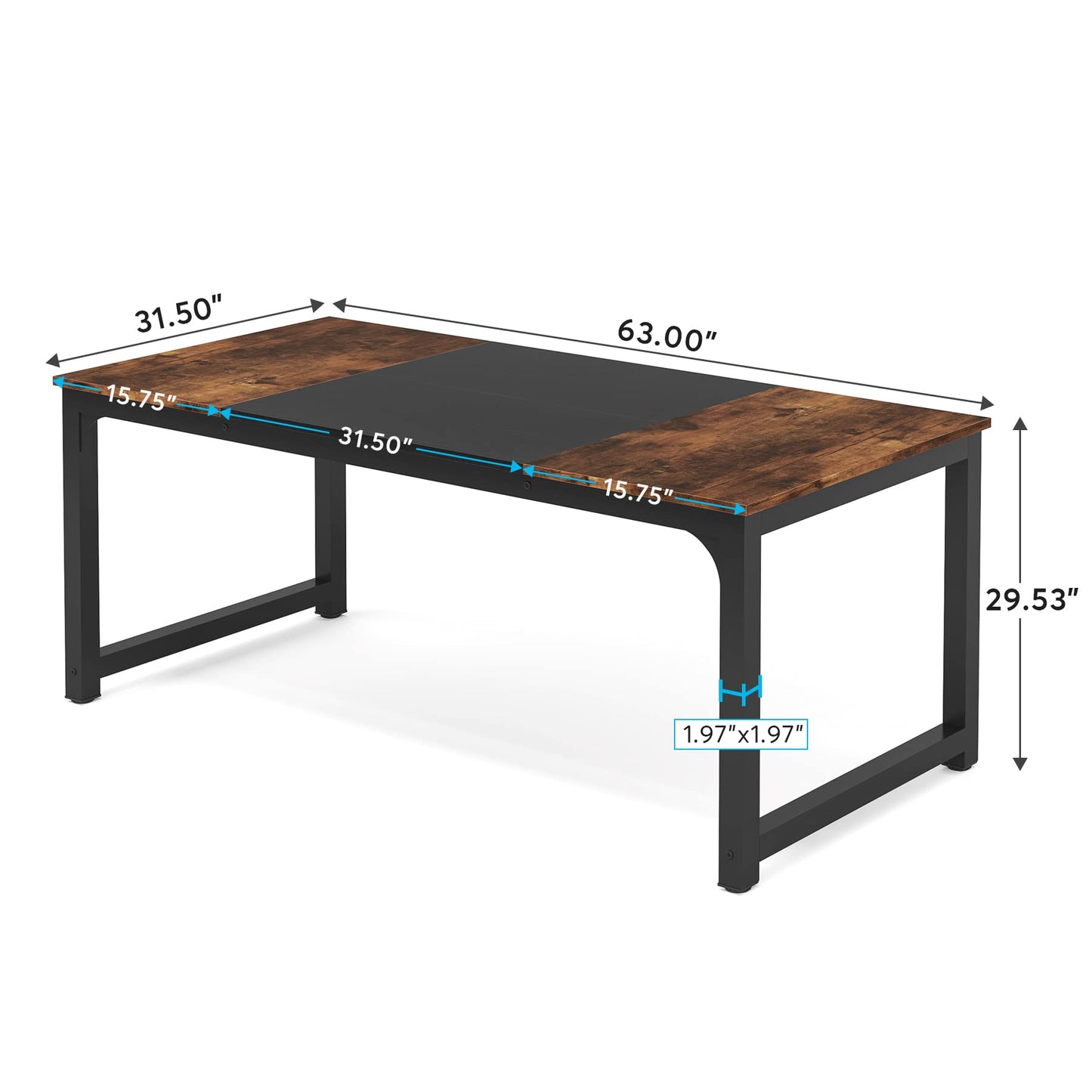 Tribesigns Modern Computer Desk, 63 x 31.5 inch Large Office Desk Computer Table Study Writing Desk Workstation for Home Office, Vintage Black Metal Frame