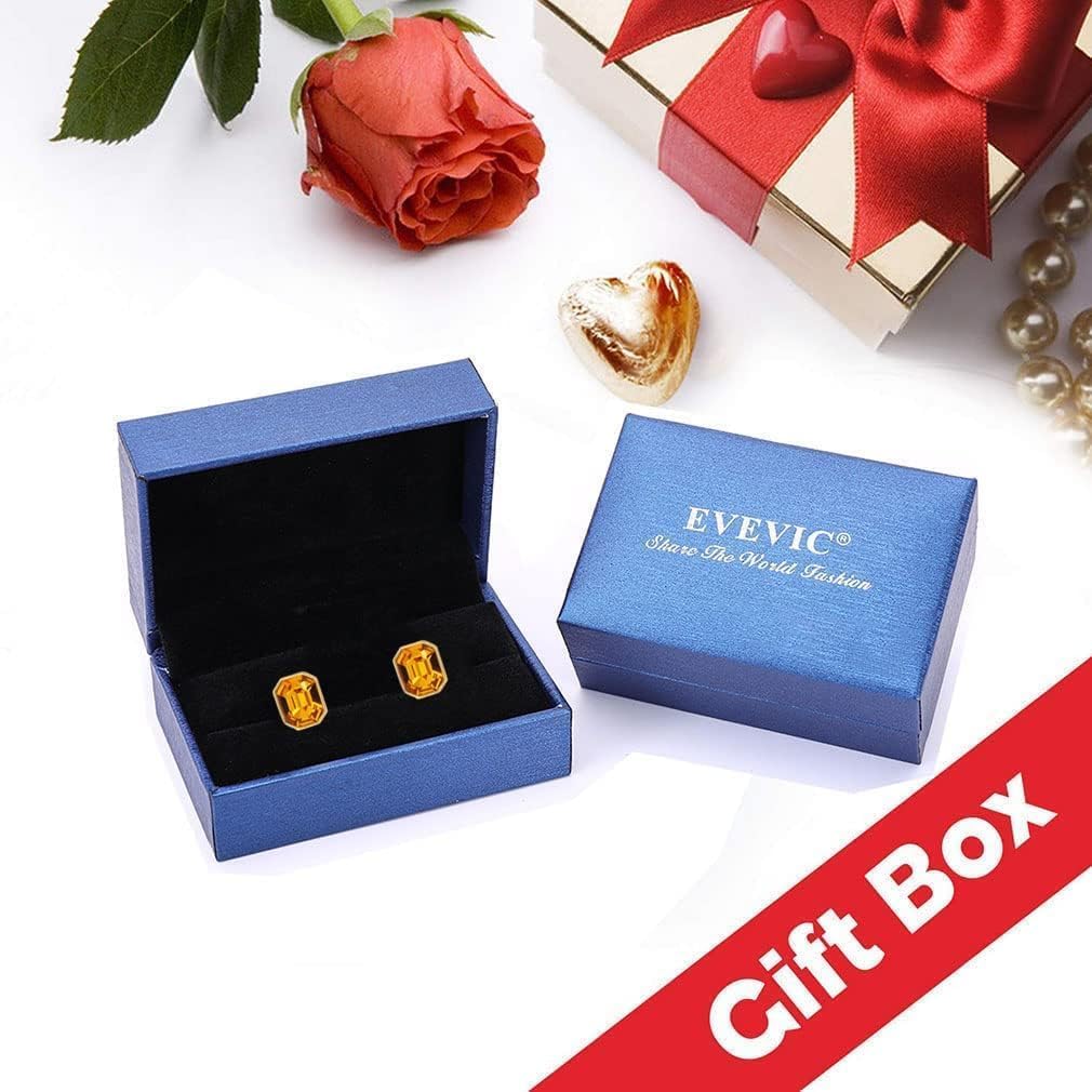 Austrian Crystal Octagon Stud Earrings for Women Fashion 925 Sterling Silver Post Hypoallergenic Jewelry (Sapphire)