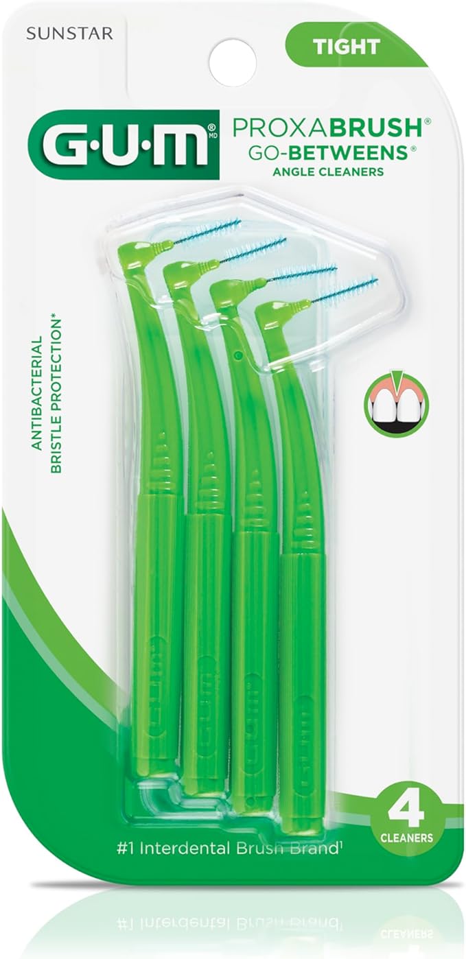GUM Proxabrush Go-Betweens - Angled- Interdental Brushes - Soft Bristled Dental Picks for Plaque Removal Health - Safe for Braces & Dental Devices, 4 Count