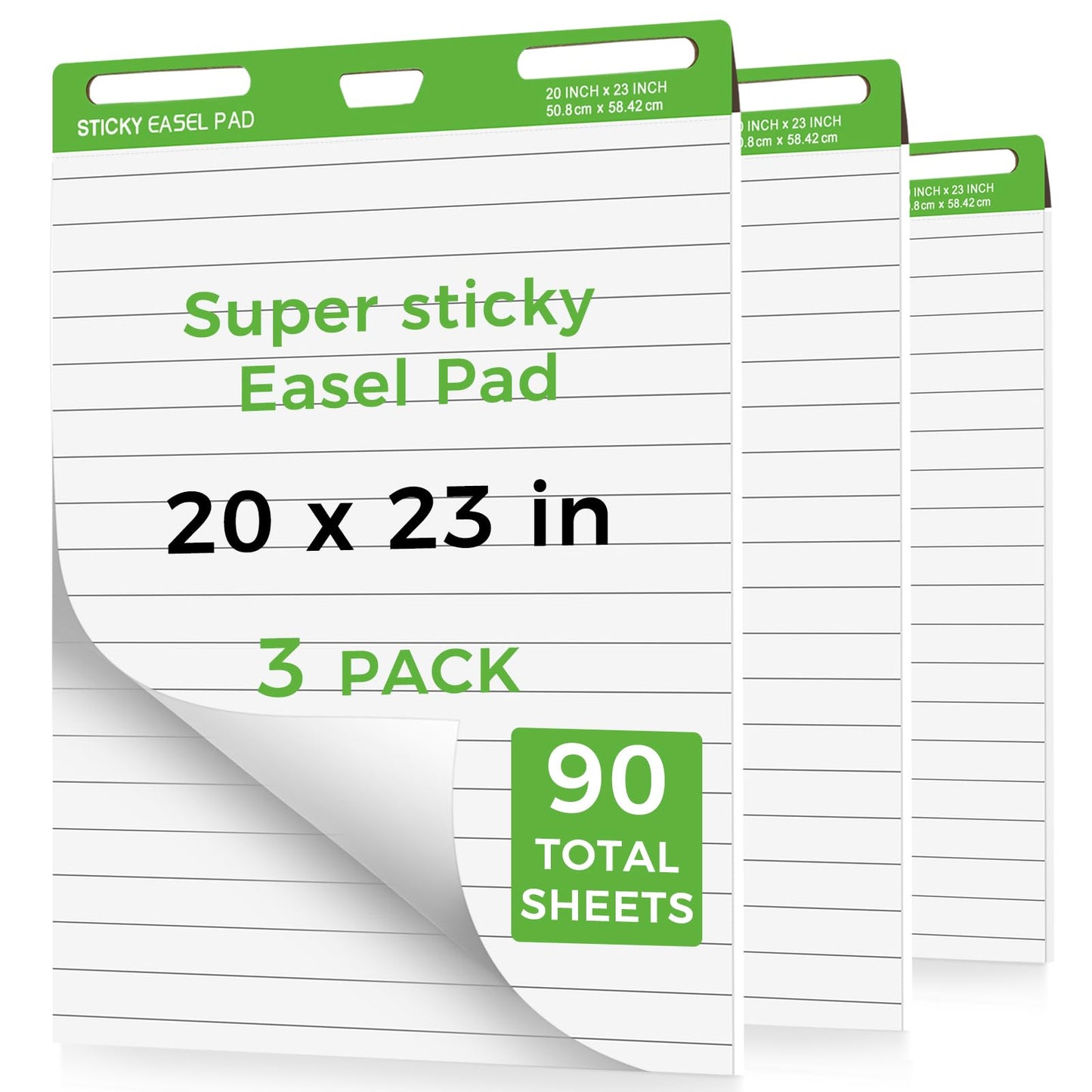 DINGIXOC Sticky Easel Pads 20 x 23 Inches, 3 Pack Anchor Chart Paper for Teachers, Self Stick Flip Chart Paper with Sticky Back for Classroom, Office, 30 Sheets/Pad (Lined)