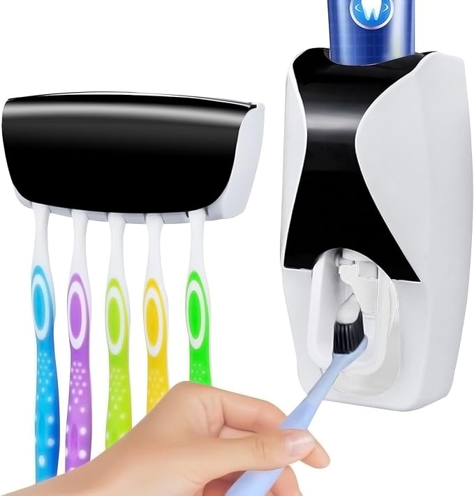 WAYCOM Dust-Proof Toothpaste Dispenser Toothpaste Squeezer Kit (Black)