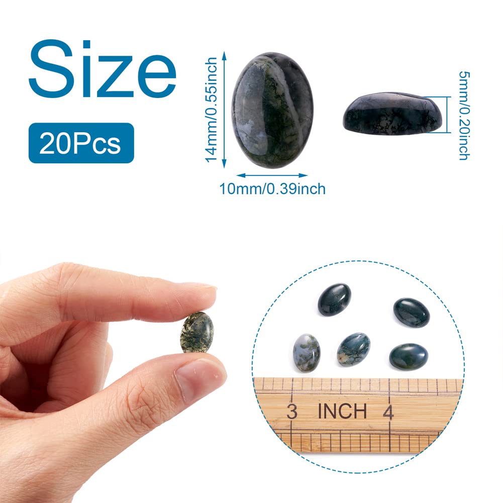 Fashewelry 20Pcs Natural Oval Moss Agate Flat back Gemstone Cabochons 14x10mm Healing Chakra Crystal Stone Bead Cab Covers No Hole for Jewelry Craft Making