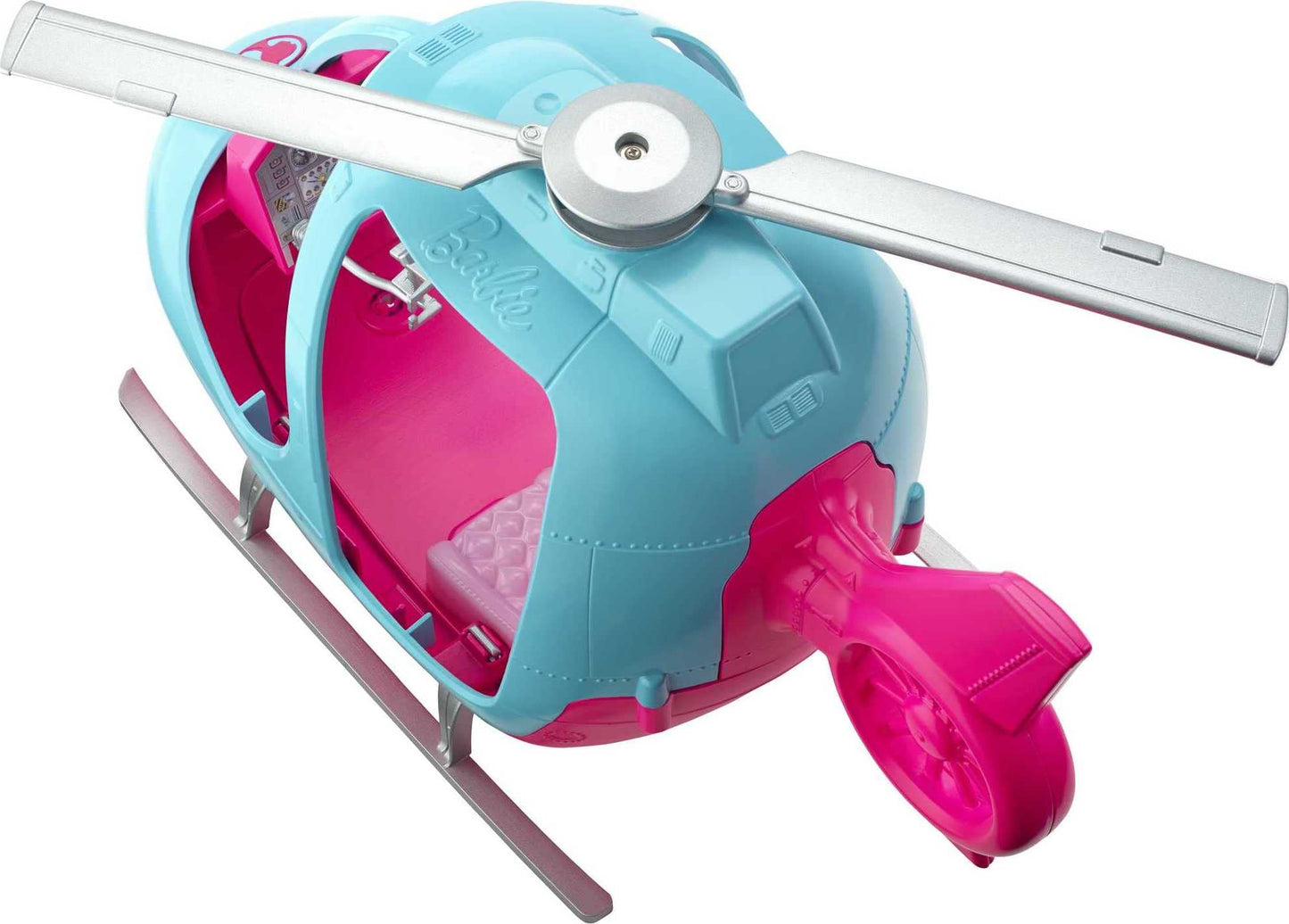 Barbie Helicopter with Spinning Rotors, Pink and Blue 2-Seater Design with Seatbelts and Pilot "Controls"
