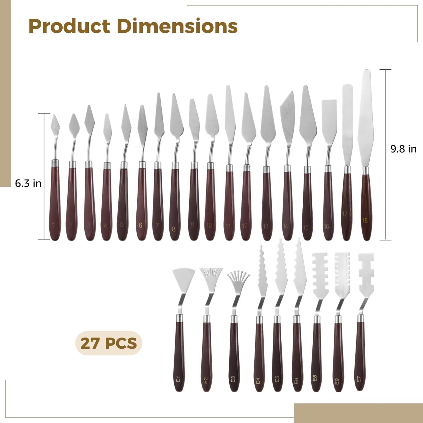 27 PCS Palette Knife Set, Palette Knives Spatula Set, Stainless Steel Palette Tool with Wooden Handle, Painting Spatulas for Color Mixing Texturing