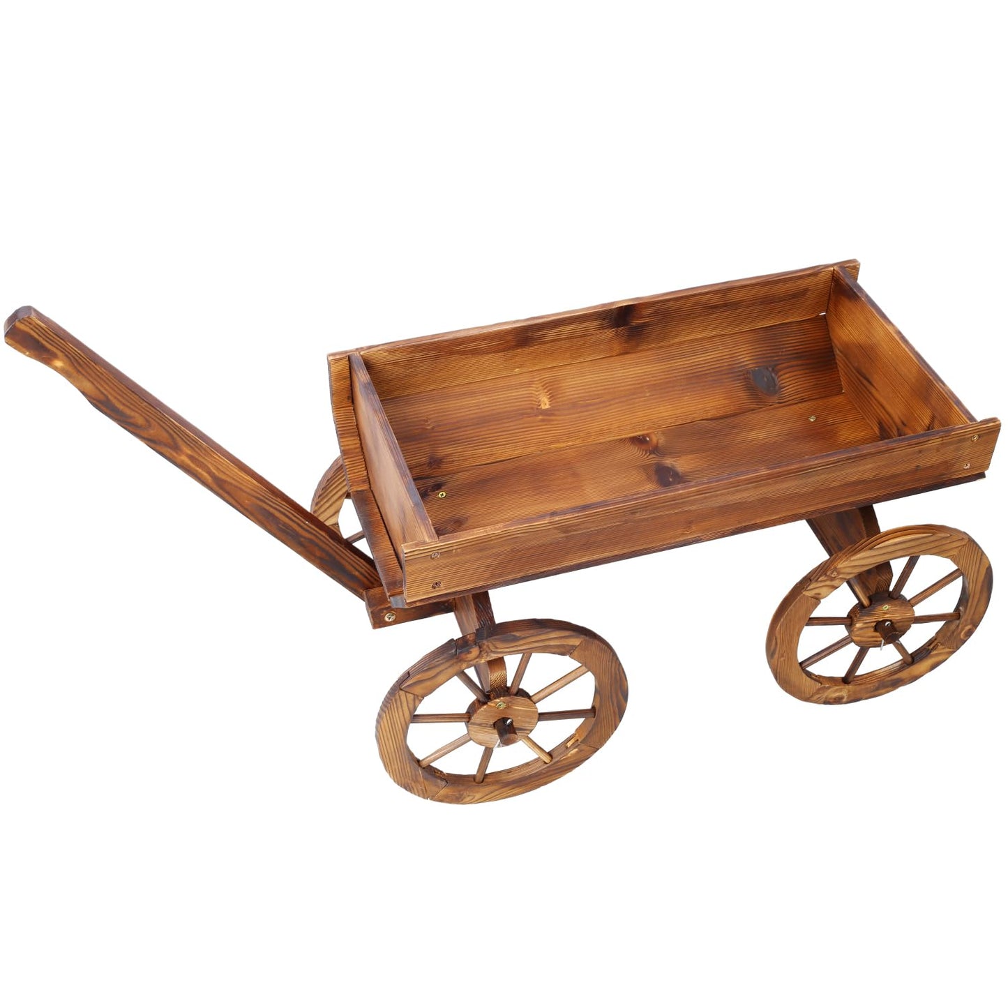 Geelife Wood Wagon Flower Planter Pot Stand with Wheels Home Garden Outdoor Decor