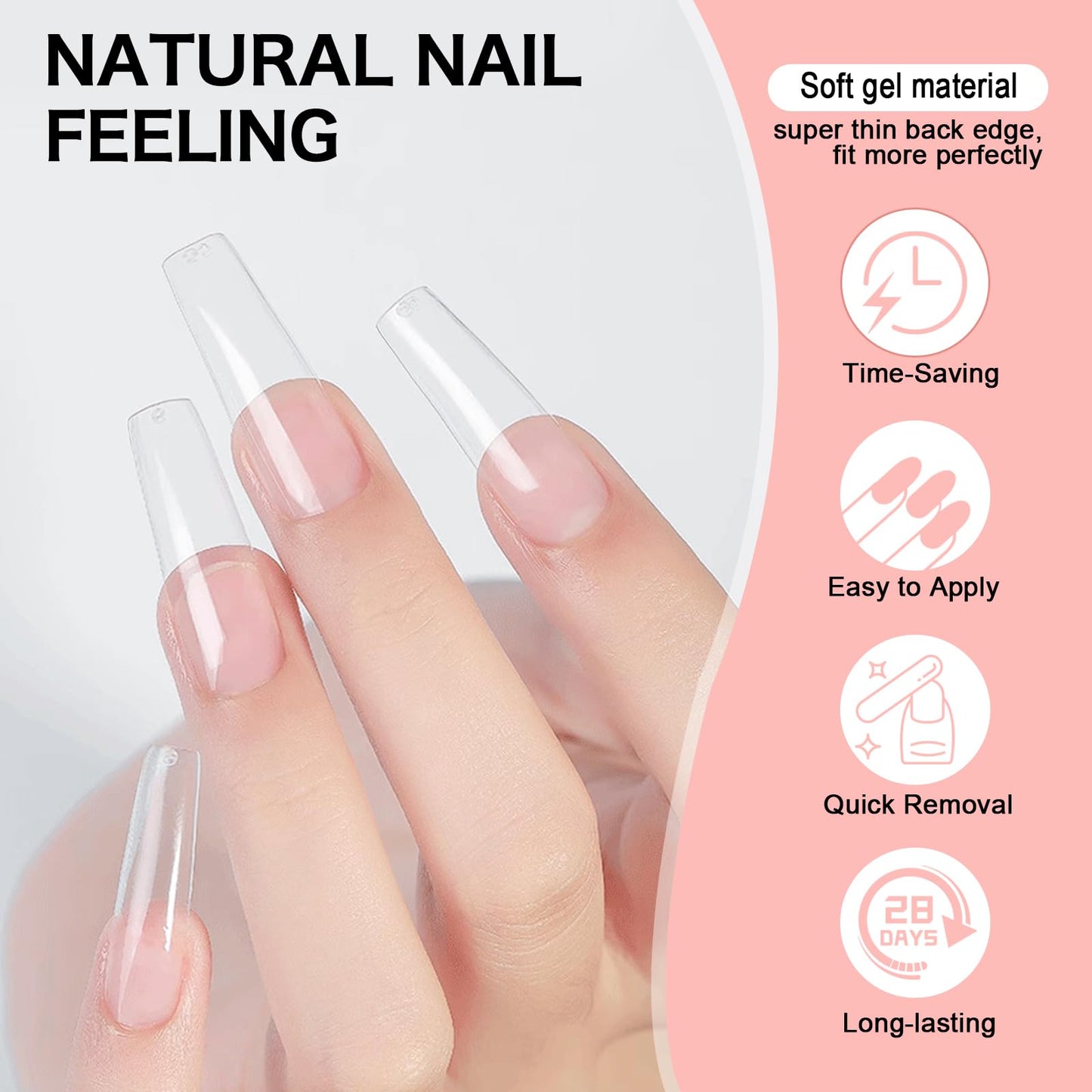 COLOURSMILE Square XXL Extra Long Nail Tips - 216PCS No C Curve Half Cover Gel Tips, No Trace & No Crease, for Acrylic Nails Home DIY with Storage Box