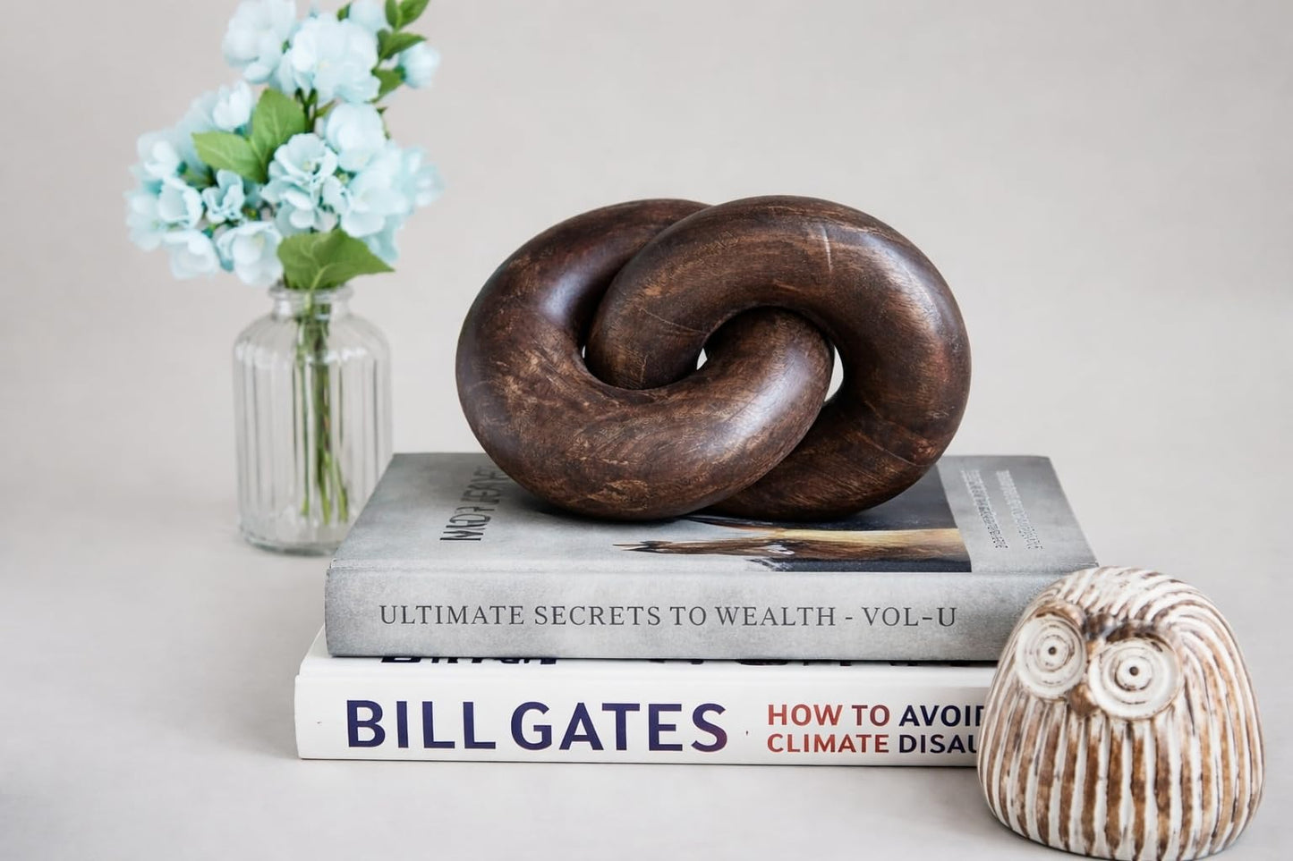Eximious India Knot Coffee Table Home Console Table Decor Items Book Shelf Decor Accents Living Room Wood Knot Decor Chain Link Decor - Housewarming, Anniversary Wedding Gift Ideas (Walnut Wood)
