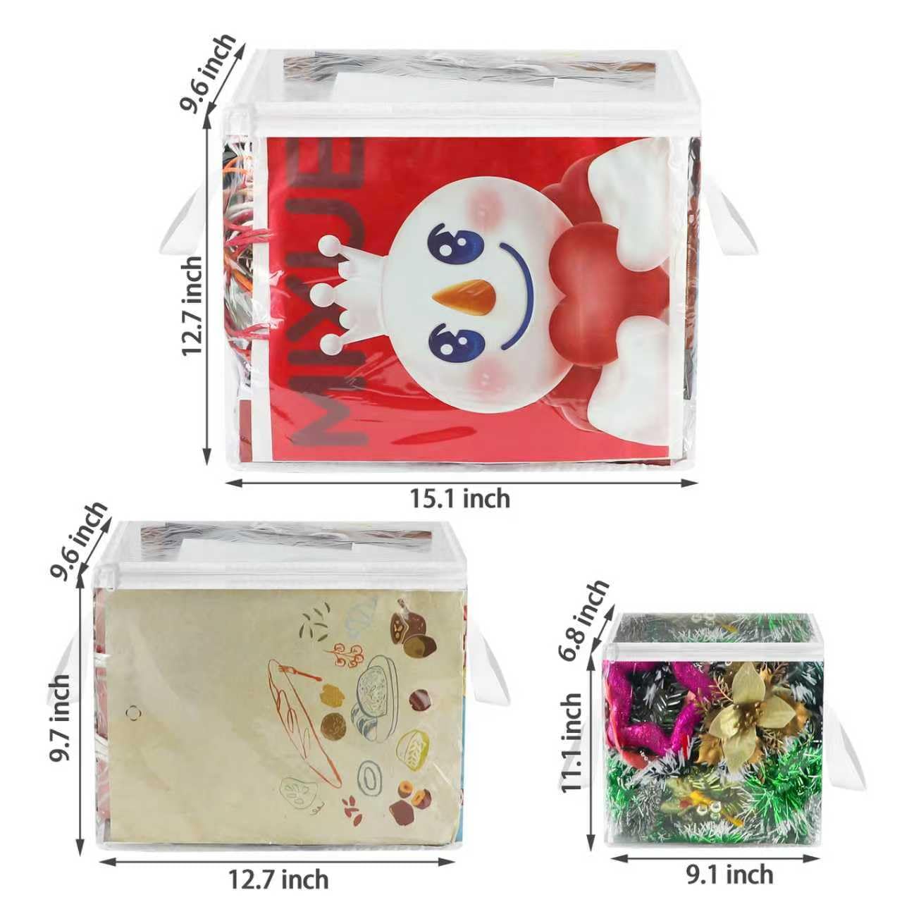 3 Pack Clear Zippered Gift Bag Storage Organizer with Handles,Organize Your Gift Wrap,Tissue Paper, Tape,Bow, Ribbon,Card,Ornament-Christmas Wrapping Supplies Storage Bag-3 Different Sizes（L+M+S)