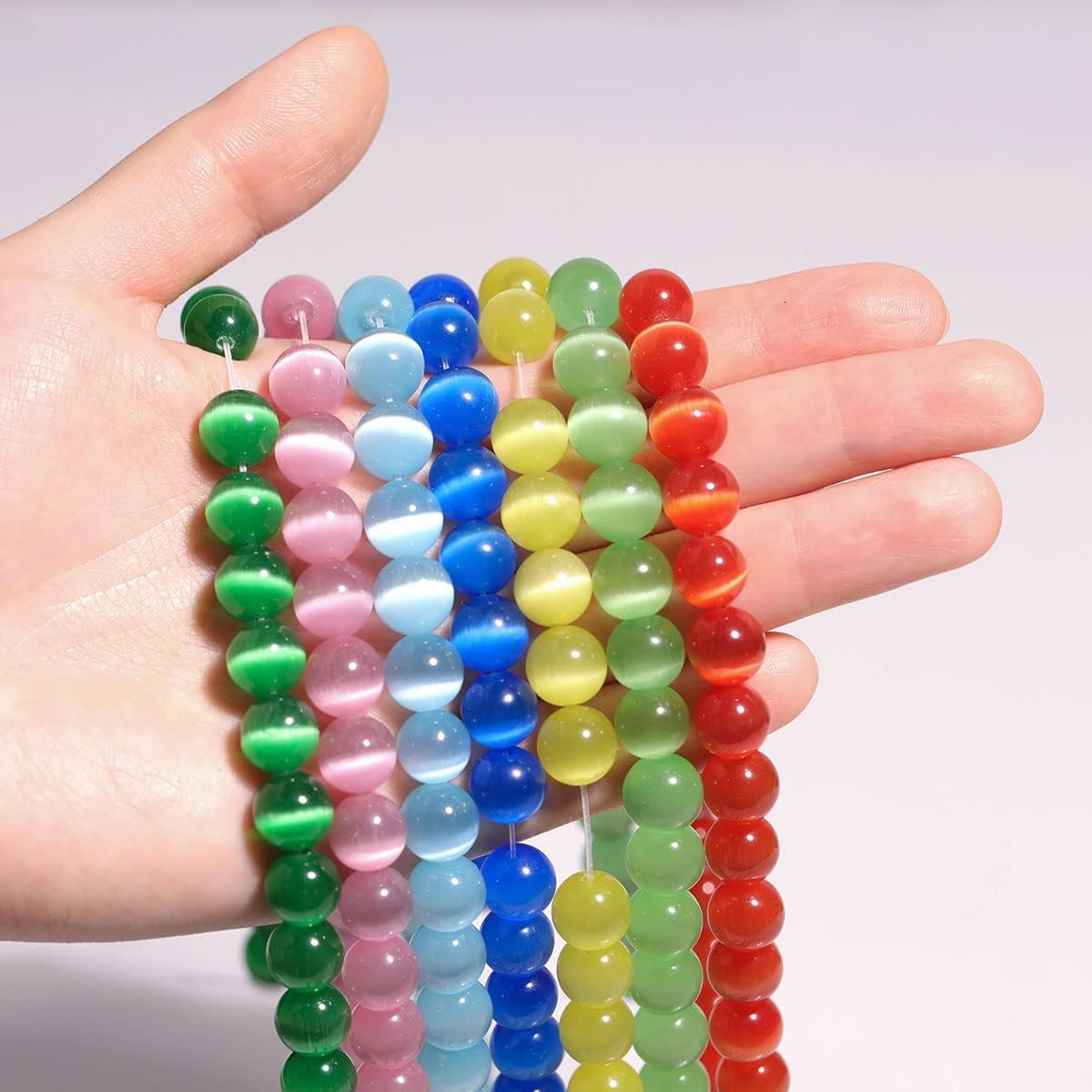 HAAMIIQII 45pcs 8mm Dark Green Cat Eye Beads Round Loose Gemstone Beads for Jewelry Making Strand 15 Inch