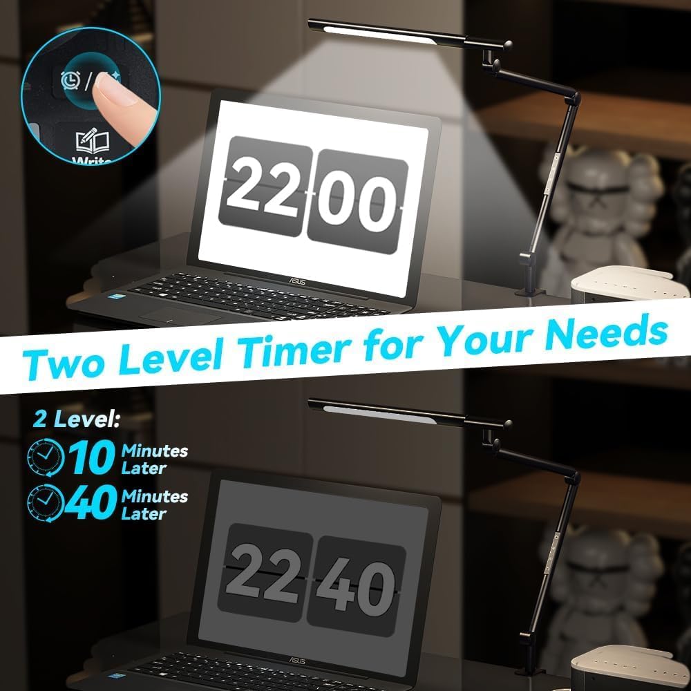 SANDROY VOLT Adjustable LED Desk Lamp Modern Black - Clamp Mount Office Table Light with Desktop Remote Control, Adjustable Brightness & Color Temperature, 5 Lighting Modes for Reading, Computer, DIY