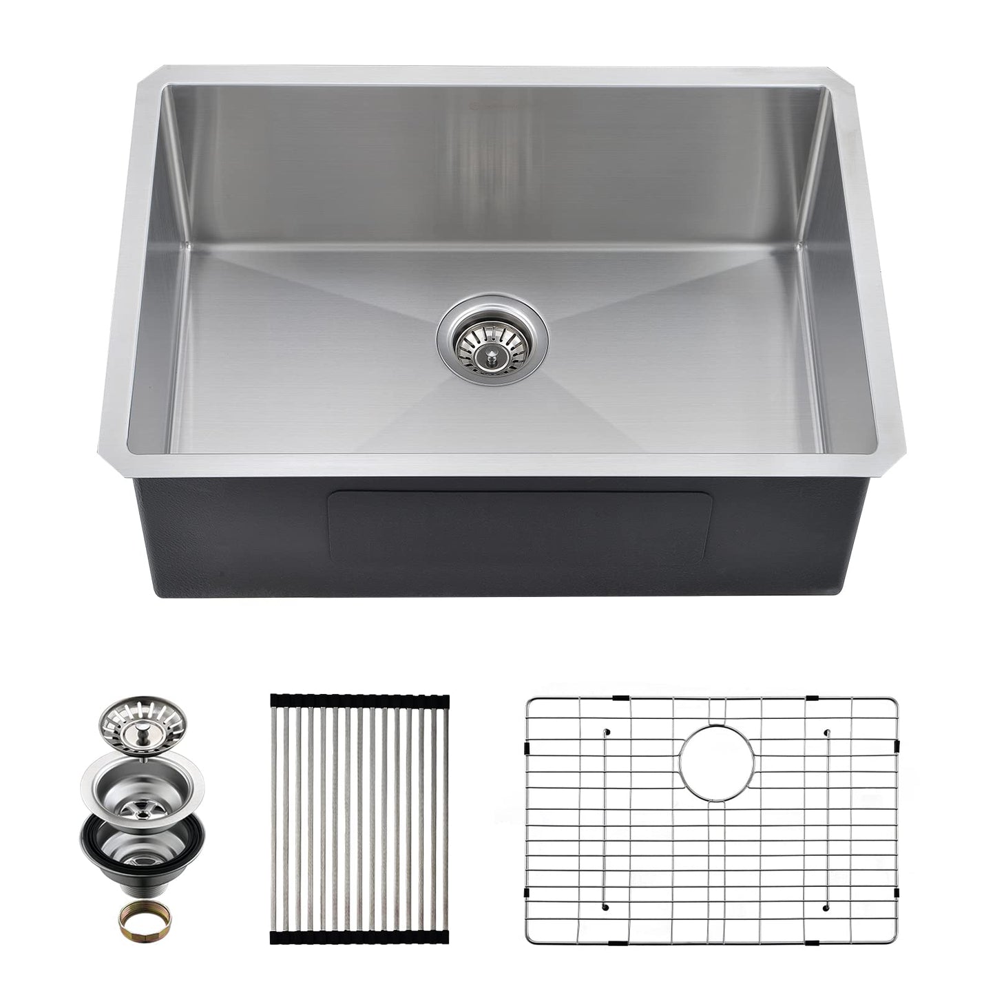 EcoChannels Undermount Kitchen Sink, 28 x 19 Inch Sink Kitchen16 Gauge Stainless Steel Outdoor Laundry Kitchen Sinks Single Bowl
