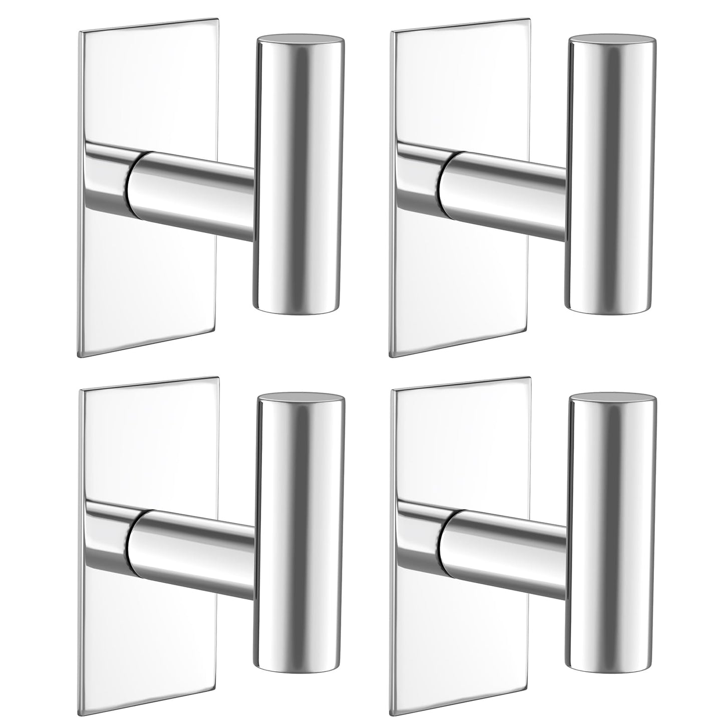 VAEHOLD Wall Towel Hooks, Heavy Duty Sticky Holder Waterproof Towel Hooks for Hanging Coat, Clothes, Closet Hook Wall Mount for Kitchen (Chrome, 4 Pack)