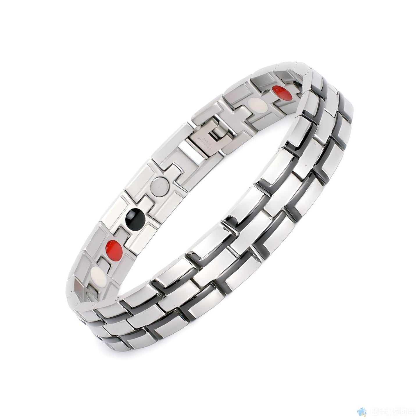 Emmori Stainless Steel Magnetic Therapy Bracelet For Men Women & Adjustable Length with Sizing Tool & Retro Bracelet Jewelry (Silver-Black)