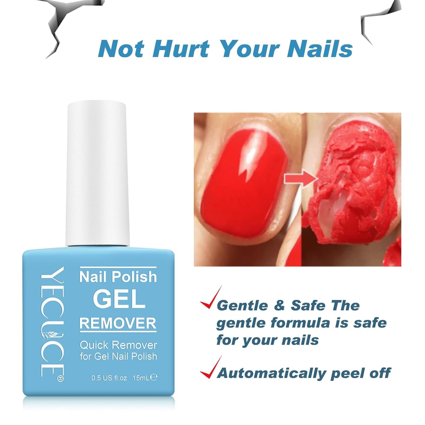 Gel Nail Polish Remover, Nail Polish Remover Gel Polish Remover for 2-3 Minutes Quick & Easy Remove No Need for Foil, Soaking or Wrapping (15m +1 PCS Cuticle Pusher +1 PCS Nail Polish Scraper)