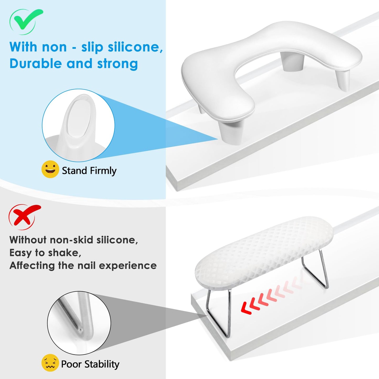 LIONVISON Arm Rest for Nails Tech U Shaped - Comfortable Manicure Nail Hand Rest Pillow Cushion, Nail Armrest Stand for Acrylic Nail Art Tech, Quick Installation, White