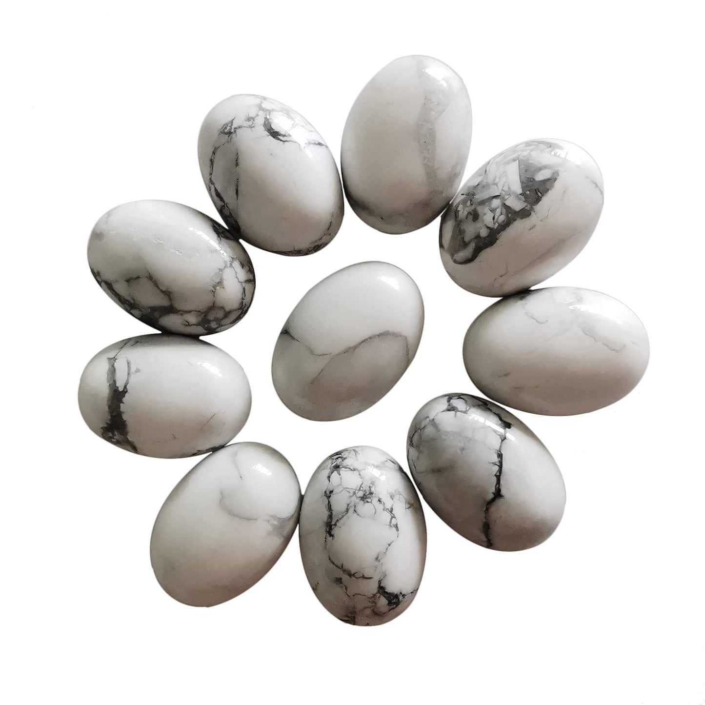 Loveliome 18x13mm Oval Cabochons Flatback Crystal Stone Gemstones Beads for Jewelry Making DIY Pack of 10, White Howlite Turquoise