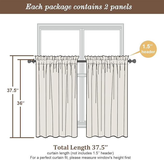 Chyhomenyc Sheer Curtains 36 inch Length 2 Panels, Light Filtering Voile Rod Pocket Short Window Sheer Curtians for Bathroom Living Room, 2PCS, Blush Pink