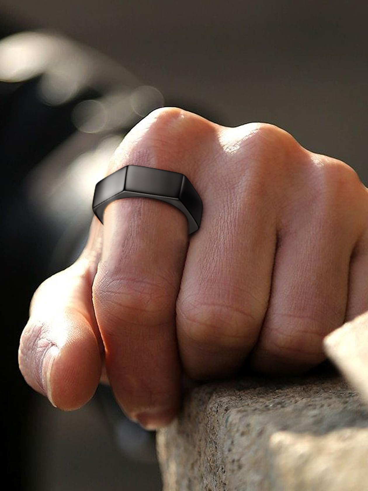 ChainsHouse Black Biker Ring Stainless Steel Jewelry Size 12 Punk Hexagon Geometric Band Rings