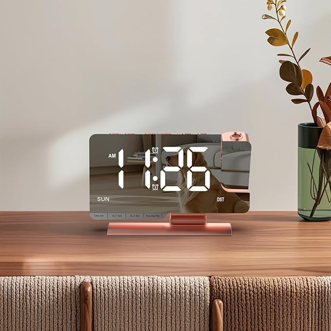 Projection Alarm Clock for Bedroom Ceiling, Pink Room Decor Digital Clock