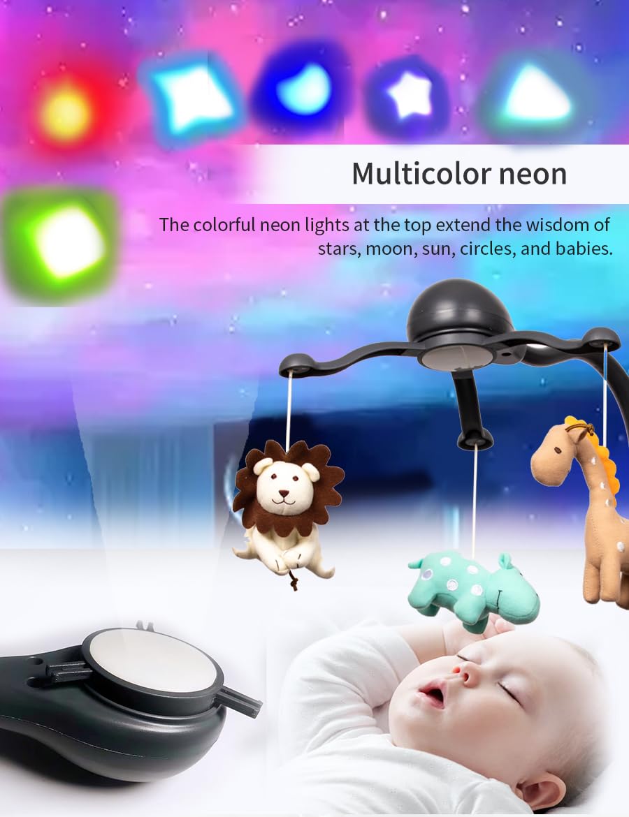CUTIE PUMPKIN Baby Crib Mobile for Pack and Play,Bassinet Mobile with Music,Rotation,Nursy Lights,Natural Sounds,Timer Function,Starlight Projection,Pack n Play Crib Mobile Toys for Newborn Baby