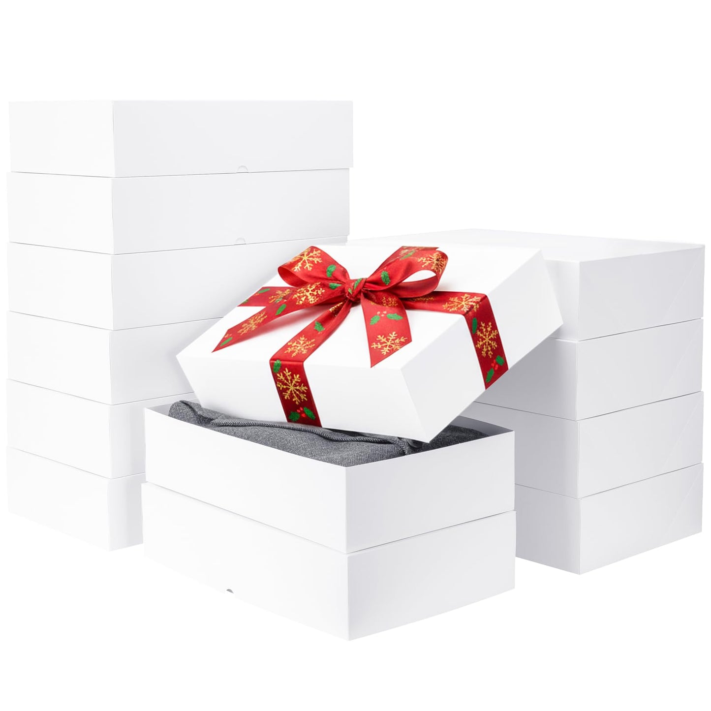 UnicoPak 12 Pack XLarge White Gift Boxes with Lids for Presents, 4-inch Deep Robe Boxes, 17x11x4 Inches