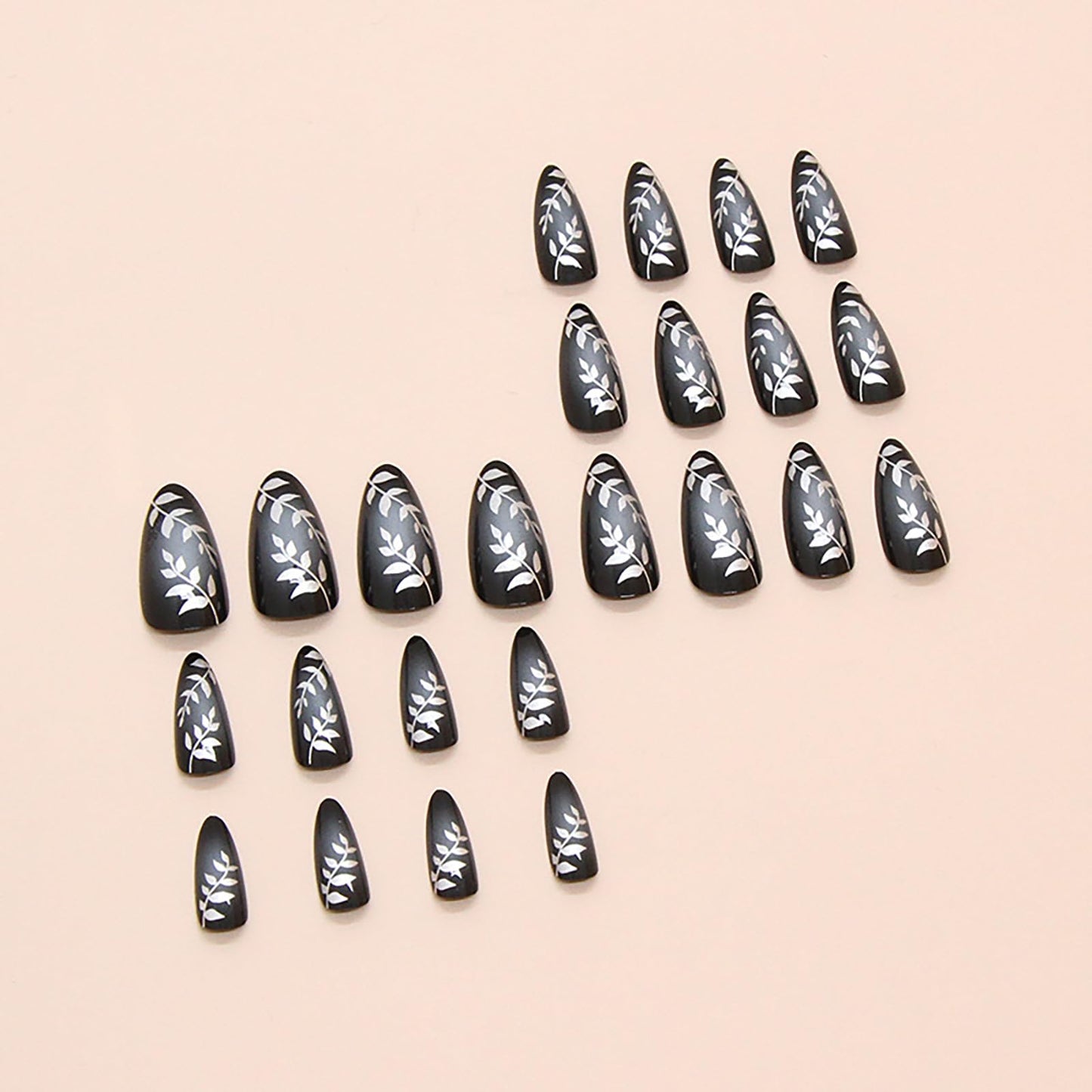 Medium Almond Press on Nails With Designs Gradient Black White Fake Nails Press ons Acrylic Flower False Glossy Full Cover Artificial Stick on Nails for Women Girls 24 Pcs