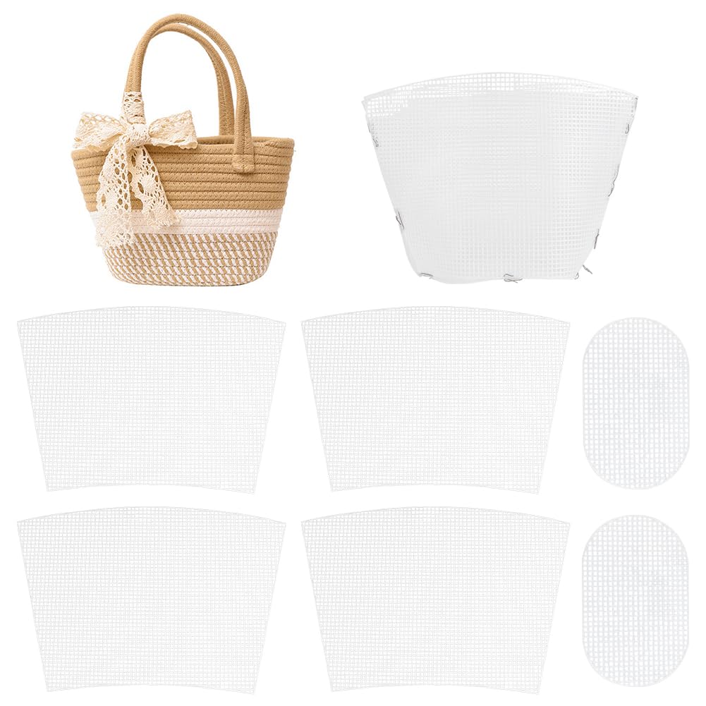 WADORN 2 Sets Clear Mesh Plastic Canvas Sheets for Embroidery, Blank Needlepoint Canvas Sheets for Crochet Bucket Bag Making Acrylic Yarn Knit Crochet Projects DIY Handmade Bag Weaving Kit, White