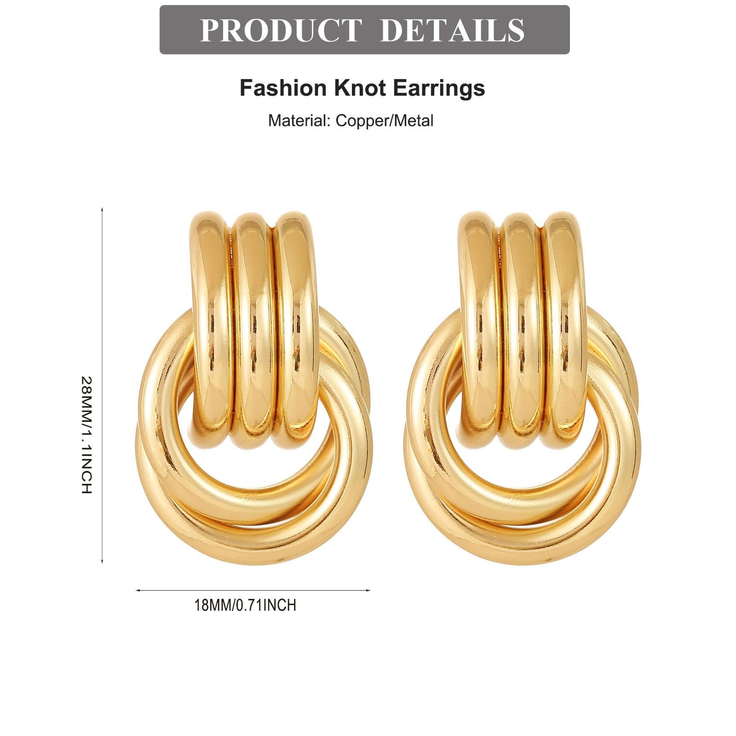Gold Plated Knot Earrings for Women Chunky Gold Drop Dangle Earring Trendy Golden Knotted Link Earring Jewelry