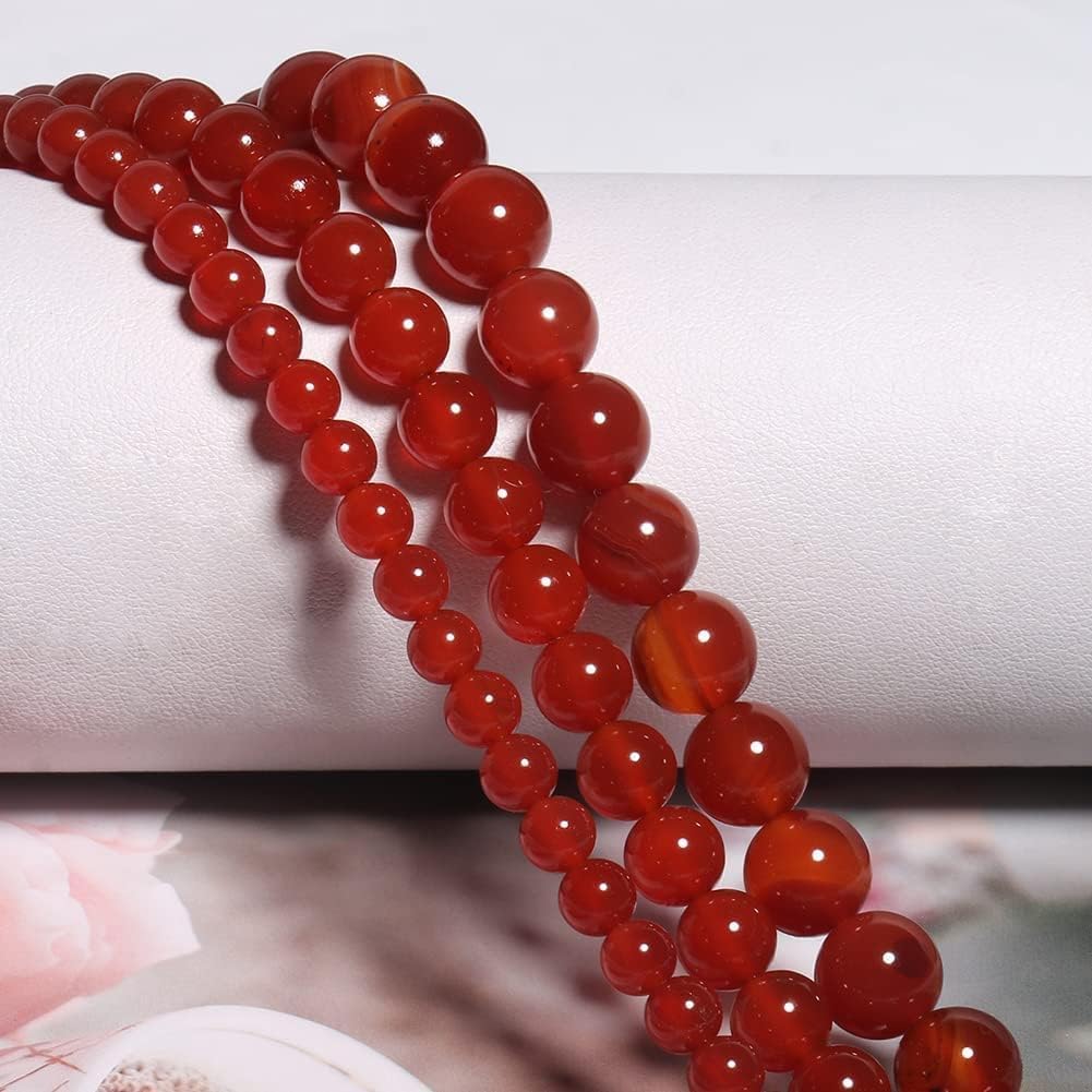 Yochus 45pcs Red Onyx Agate Beads，8mm Healing Power Natural Stone Round Loose Beads for Jewelry Making Earring Necklace DIY Crafts