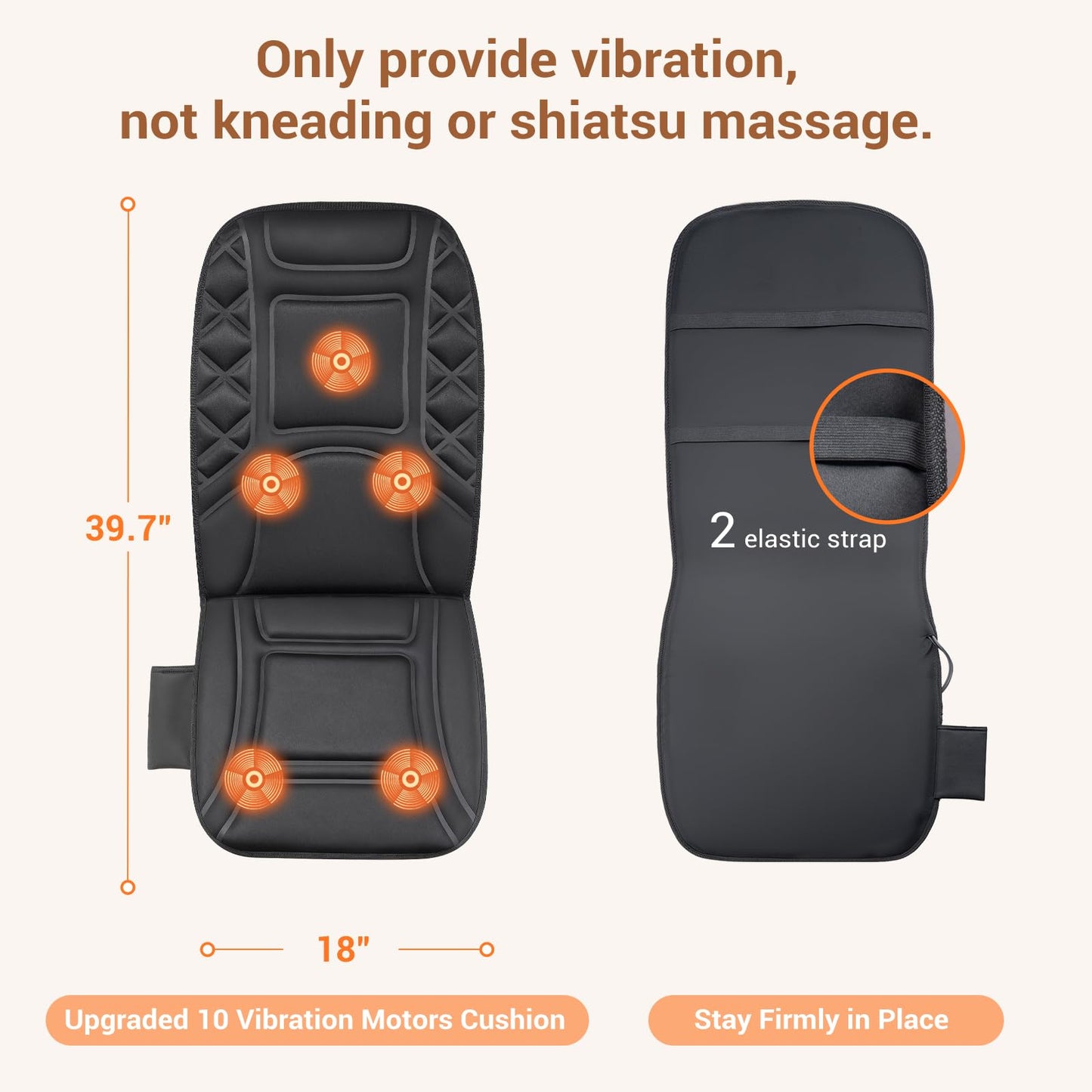 CARSHION Back Massager with Heat,Heated Seat Cover Cushion with 5 Vibrating Massage Nodes Chair Pad for Pain Relief Home Office Use