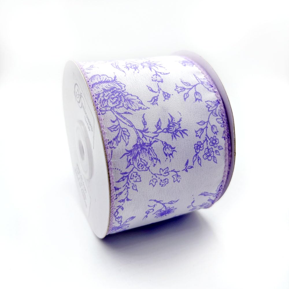Designer’s Shop Rose Floral on Cream Wired Edge Ribbon 2.5” x 10 Yard for DIY Crafting, Home Décor Flower Arrangement (Lilac Lavender)
