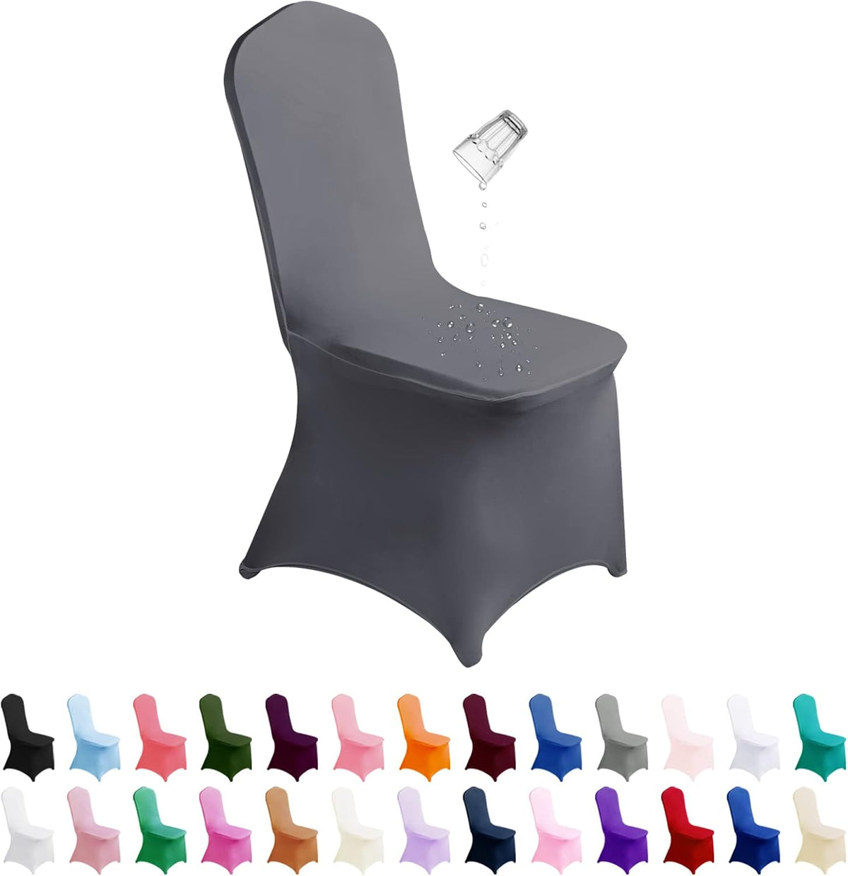 SUPERO Waterproof Spandex Chair Cover 12PCS, Stretch Dining Chair Covers, Polyester Outdoor Chair Covers, Protector Stretch Chair Cover for Party Universal, Banquet, Wedding Event, Hotel(Grey)