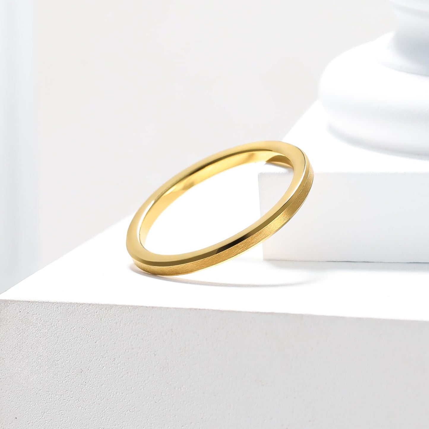 King Will 2mm Gold Tungsten Men's Wedding Band - Brushed Matte Finish, Beveled Polished Edge, Comfort Fit Size 12